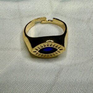 Gold Plated Stainless Steel Ring With Blue Eye for women